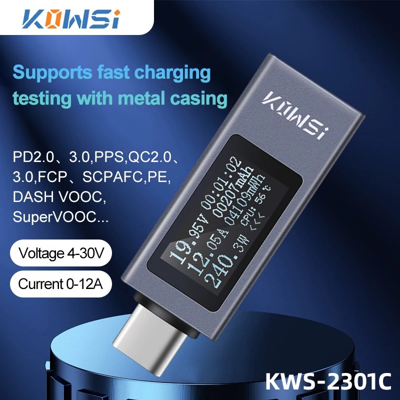 Power Supply Tester - Type-C مراقبة الجهد الحالي KWS-2301C تيار