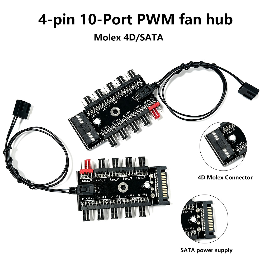 Pc Power Supply - موزع مراوح PWM بـ 10 منافذ،